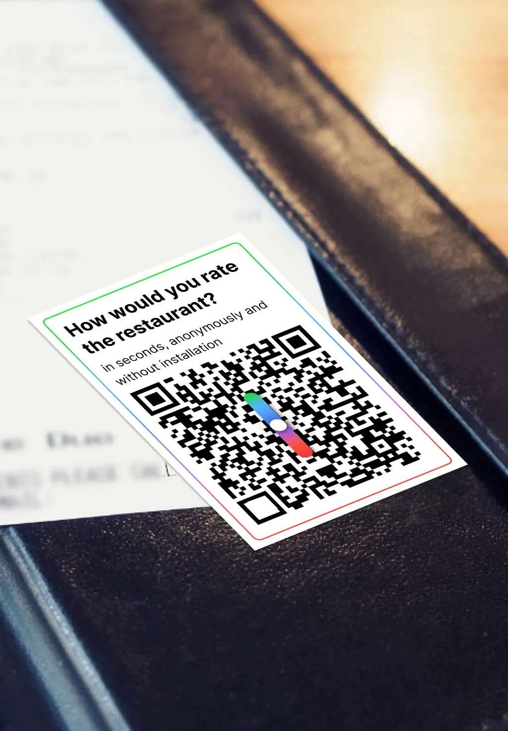 QR feedback code in restaurant bill folder